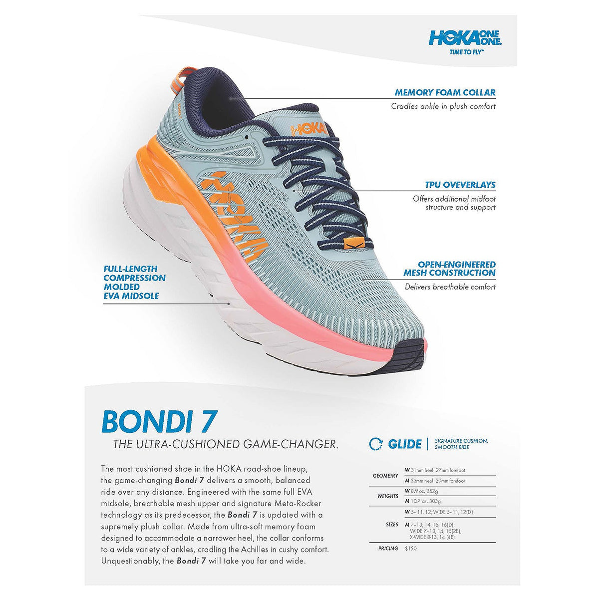 HOKA Bondi 7 Women's Running Shoes White/White Mesh