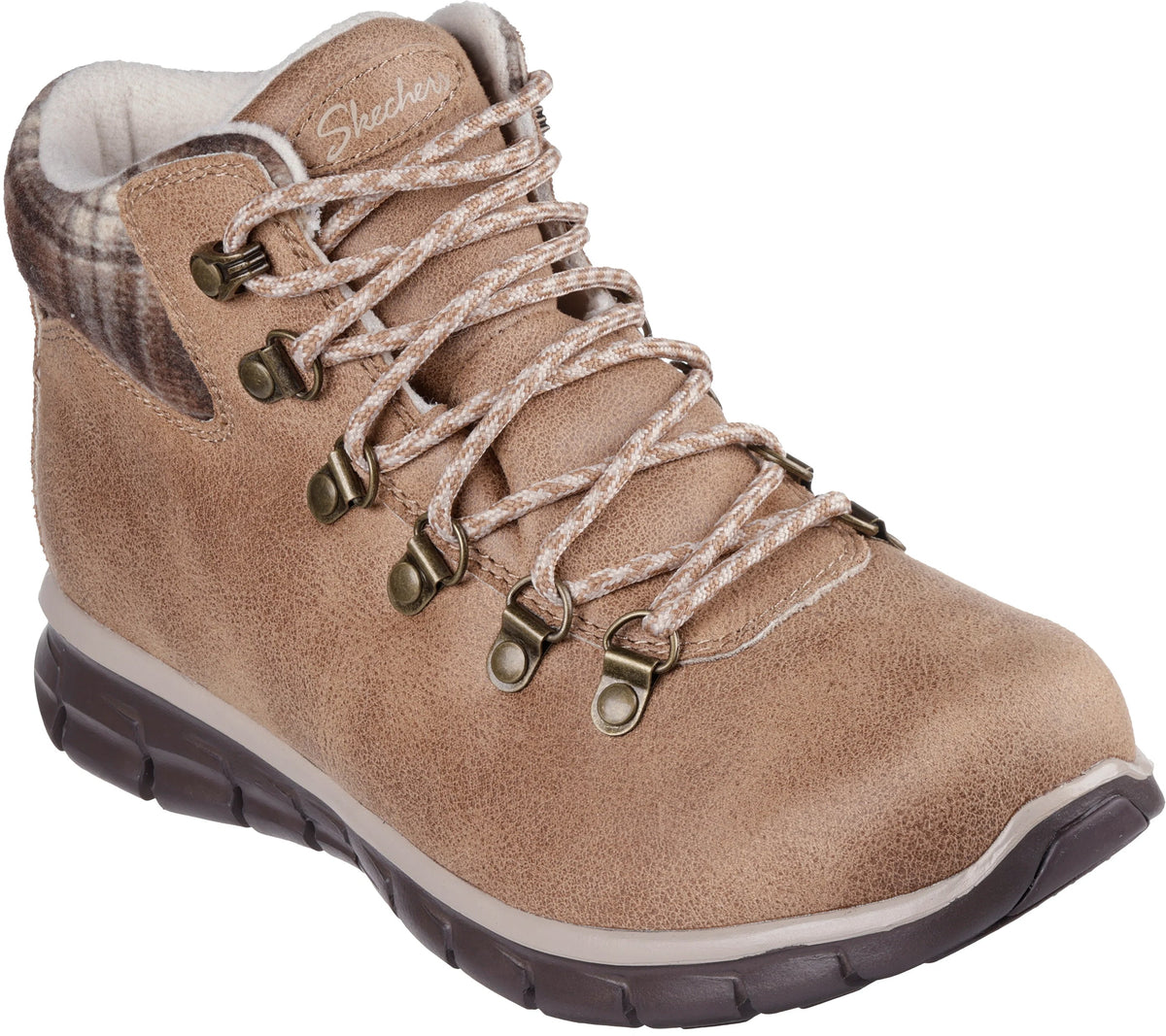 Skechers Synergy Plaid Mood Womens Walking Boots - Brown